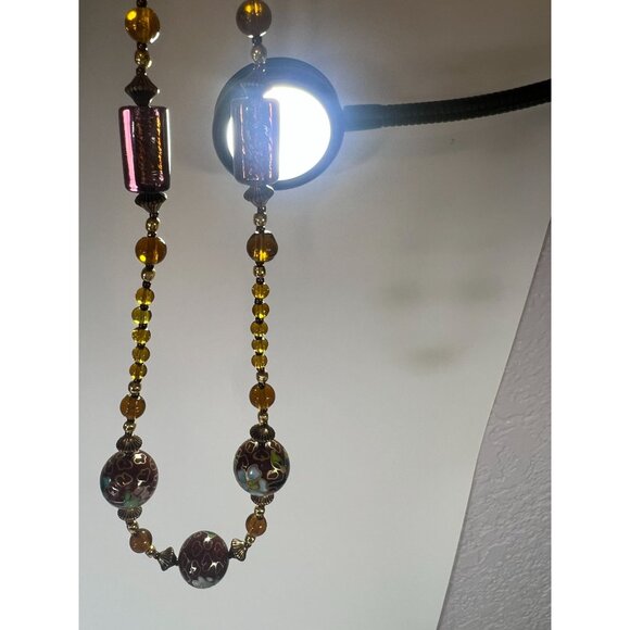 Vtg Artisan Cloisonné Beaded Necklace Amethyst Glass Toggle Clasp Cherry Blossom - Picture 10 of 10